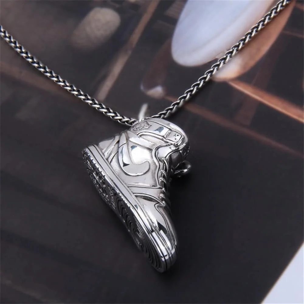 Air Jordan 1 Nike Silver Tone 3D Sneaker Pendant Necklace Hip Hop Streetwear